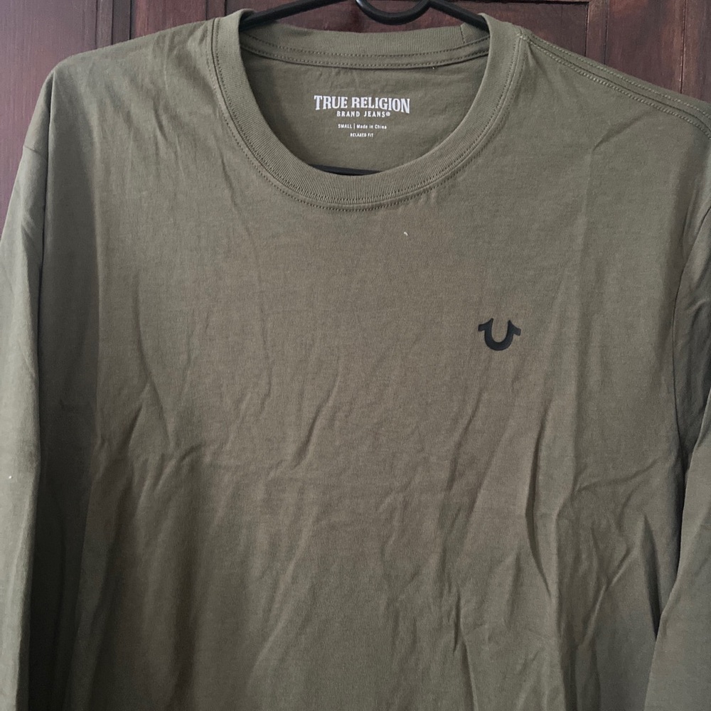 True Religion Stripe Long Sleeve Army green Henley  men small